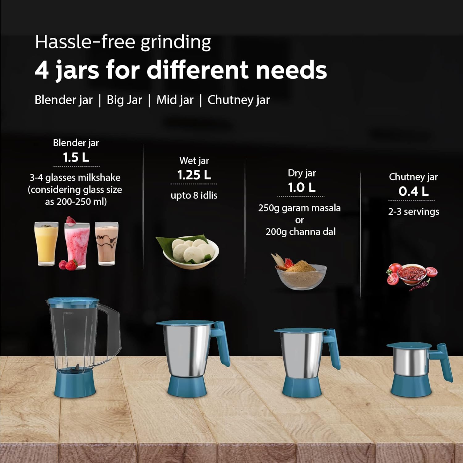 Philips HL7536/01-500 W Mixer Grinder with 4 Jar